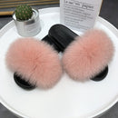 Real fox Fur Slippers Women Home Fluffy Sliders Comfort Furry Summer Flats Sweet Ladies Shoes Female Furry Indoor Flip Flops