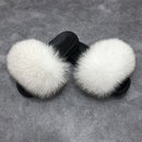 Real fox Fur Slippers Women Home Fluffy Sliders Comfort Furry Summer Flats Sweet Ladies Shoes Female Furry Indoor Flip Flops
