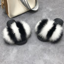 Real fox Fur Slippers Women Home Fluffy Sliders Comfort Furry Summer Flats Sweet Ladies Shoes Female Furry Indoor Flip Flops