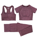 Seamless Women Vital Yoga Set Workout Shirts Sport Pants Bra Gym Clothing Short Crop Top High Waist Running Leggings Sports Set