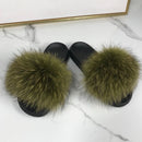 Real fox Fur Slippers Women Home Fluffy Sliders Comfort Furry Summer Flats Sweet Ladies Shoes Female Furry Indoor Flip Flops