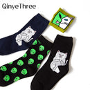 1 Pair Autumn Winter Women Cotton Socks Art Funny Alien Planet Creative Funny Cartoon Cat Breathable Socks Couple socks