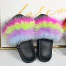 Real fox Fur Slippers Women Home Fluffy Sliders Comfort Furry Summer Flats Sweet Ladies Shoes Female Furry Indoor Flip Flops