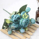1 Bouquet 9 heads Artificial Peony Tea Rose Flowers Camellia Silk Fake Flower flores for DIY Home Garden Wedding Decoration