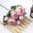 1 Bouquet 9 heads Artificial Peony Tea Rose Flowers Camellia Silk Fake Flower flores for DIY Home Garden Wedding Decoration