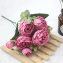 1 Bouquet 9 heads Artificial Peony Tea Rose Flowers Camellia Silk Fake Flower flores for DIY Home Garden Wedding Decoration