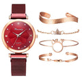 Fashion 5pcs Set Women Watches Luxury Magnet Buckle Flower Rhinestone Watch Ladies Quartz Wrist Watch Bracelet Set Reloj Mujer