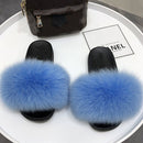 Real fox Fur Slippers Women Home Fluffy Sliders Comfort Furry Summer Flats Sweet Ladies Shoes Female Furry Indoor Flip Flops