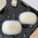 Real fox Fur Slippers Women Home Fluffy Sliders Comfort Furry Summer Flats Sweet Ladies Shoes Female Furry Indoor Flip Flops