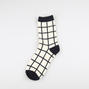 1 Pair Japanese Lattice & Vertical Stripes Harajuku Women/Men Fashion Causal Socks Autumn Winter Classic Black&White Socks