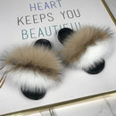 Real fox Fur Slippers Women Home Fluffy Sliders Comfort Furry Summer Flats Sweet Ladies Shoes Female Furry Indoor Flip Flops