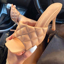 2020 Marian Sqaure Toe Red Quilted Mule Heels Shoe Black PU High Heel Shoes Women Sandals Sliper Woman Shoes zapatos mujer White