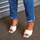 2020 Marian Sqaure Toe Red Quilted Mule Heels Shoe Black PU High Heel Shoes Women Sandals Sliper Woman Shoes zapatos mujer White