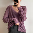 Cardigan Women Korean Long Sleeve Cardigan Summer Cropped Cardigan Knitted V neck Thin Ice Silk Sweaters Sunscreen Shirt Tops