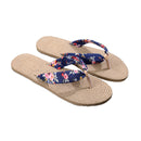 Women Shoes Summer Floral Flip Flops Beach Sandals Thongs Slippers  sandals Imitation hemp rope travel flip-flops flat-bottom