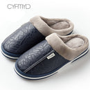 Men's slippers Home Winter Indoor Warm Shoes Thick Bottom Plush  Waterproof Leather House slippers man Cotton shoes 2021 New