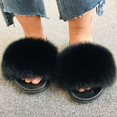 Hot Summer Women Fox Fur Slippers Real Fur Slides Female Indoor Flip Flops Casual Raccon Fur Sandals Furry Fluffy Plush Shoes