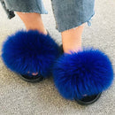 Hot Summer Women Fox Fur Slippers Real Fur Slides Female Indoor Flip Flops Casual Raccon Fur Sandals Furry Fluffy Plush Shoes