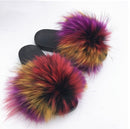 Hot Summer Women Fox Fur Slippers Real Fur Slides Female Indoor Flip Flops Casual Raccon Fur Sandals Furry Fluffy Plush Shoes