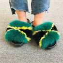 Hot Summer Women Fox Fur Slippers Real Fur Slides Female Indoor Flip Flops Casual Raccon Fur Sandals Furry Fluffy Plush Shoes
