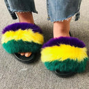 Hot Summer Women Fox Fur Slippers Real Fur Slides Female Indoor Flip Flops Casual Raccon Fur Sandals Furry Fluffy Plush Shoes