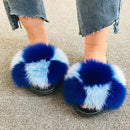 Hot Summer Women Fox Fur Slippers Real Fur Slides Female Indoor Flip Flops Casual Raccon Fur Sandals Furry Fluffy Plush Shoes
