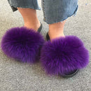 Hot Summer Women Fox Fur Slippers Real Fur Slides Female Indoor Flip Flops Casual Raccon Fur Sandals Furry Fluffy Plush Shoes