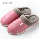 Men's slippers Home Winter Indoor Warm Shoes Thick Bottom Plush  Waterproof Leather House slippers man Cotton shoes 2021 New