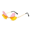 SO&EI Fashion Rimless Dragonfly Wing Sunglasses Women Vintage Clear Ocean Lens Eyewear Men Pink Yellow Sun Glasses Shades UV400