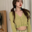 Pink Black Green Black Women Cardigans 2020 Fashion Slim Ladies Knitted Sweater Crop Top Long Sleeve Buttons Sweater