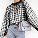 2020 Geometric Khaki Knitted Sweater Women Casual Houndstooth Pullover Sweater Female Autumn Winter Retro Jumpers Top Clothing