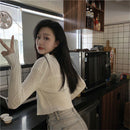 Korean Style Two Piece Set Cardigan Women Sexy Autumn Candy Color Long Sleeve Ribbed Knitted Cropped Sweater and Matching Vest