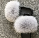 Hot Summer Women Fox Fur Slippers Real Fur Slides Female Indoor Flip Flops Casual Raccon Fur Sandals Furry Fluffy Plush Shoes