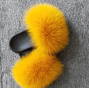 Hot Summer Women Fox Fur Slippers Real Fur Slides Female Indoor Flip Flops Casual Raccon Fur Sandals Furry Fluffy Plush Shoes