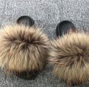 Hot Summer Women Fox Fur Slippers Real Fur Slides Female Indoor Flip Flops Casual Raccon Fur Sandals Furry Fluffy Plush Shoes