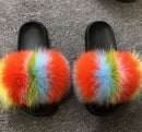 Hot Summer Women Fox Fur Slippers Real Fur Slides Female Indoor Flip Flops Casual Raccon Fur Sandals Furry Fluffy Plush Shoes