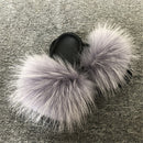 Hot Summer Women Fox Fur Slippers Real Fur Slides Female Indoor Flip Flops Casual Raccon Fur Sandals Furry Fluffy Plush Shoes