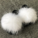 Hot Summer Women Fox Fur Slippers Real Fur Slides Female Indoor Flip Flops Casual Raccon Fur Sandals Furry Fluffy Plush Shoes