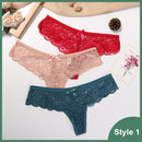 3 Pcs Panties Underwear Woman Lace Thong G String Sexy Briefs Lingerie Woman Thong T-back Lace Female Low Waist Women's Panties