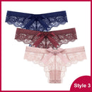 3 Pcs Panties Underwear Woman Lace Thong G String Sexy Briefs Lingerie Woman Thong T-back Lace Female Low Waist Women's Panties