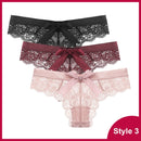 3 Pcs Panties Underwear Woman Lace Thong G String Sexy Briefs Lingerie Woman Thong T-back Lace Female Low Waist Women's Panties