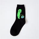 1 Pair Autumn Winter Women Cotton Socks Art Funny Alien Planet Creative Funny Cartoon Cat Breathable Socks Couple socks