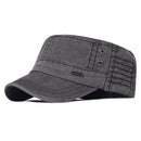 Washed Cotton Military Caps Men Cadet Army Cap Unique Design Vintage Flat Top Hat