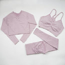Seamless Yoga Set Women Workout Sportswear Gym Clothing Fitness Long Sleeve Crop Top High Waist Leggings+ Bra Sports Suits