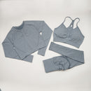 Seamless Yoga Set Women Workout Sportswear Gym Clothing Fitness Long Sleeve Crop Top High Waist Leggings+ Bra Sports Suits