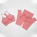 Seamless Yoga Set Women Workout Sportswear Gym Clothing Fitness Long Sleeve Crop Top High Waist Leggings+ Bra Sports Suits