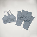 Seamless Yoga Set Women Workout Sportswear Gym Clothing Fitness Long Sleeve Crop Top High Waist Leggings+ Bra Sports Suits