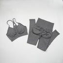 Seamless Yoga Set Women Workout Sportswear Gym Clothing Fitness Long Sleeve Crop Top High Waist Leggings+ Bra Sports Suits