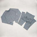 Seamless Yoga Set Women Workout Sportswear Gym Clothing Fitness Long Sleeve Crop Top High Waist Leggings+ Bra Sports Suits