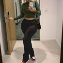 BOOFEENAA Street Style Gray Sweatpants for Women Drawstring Casual Extra Long Stacked Pants Winter Thick Warm Trousers C85-CD57